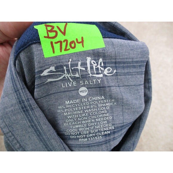 Salt Life Shirt Adult Medium M Blue Fishing Performance Button Up UVapor Mens - Picture 11 of 11